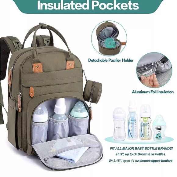 Excellent! BabbleRoo Multifunction/Waterproof Diaper Bag Backpack Army Green - Picture 6 of 8